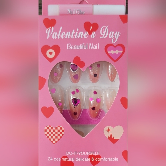 Valentine's Day Press-On Fake Nails 💅 Medium with Free Super-Strong Glue - Picture 8 of 10